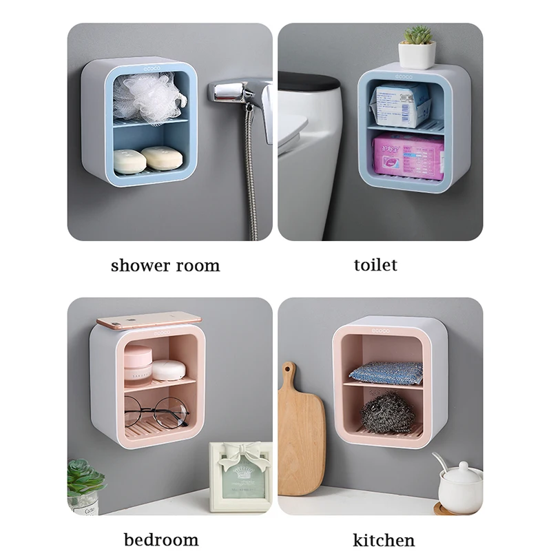 Двухслойная полка для слива мыла настенная стойка на присоске хранения в ванной