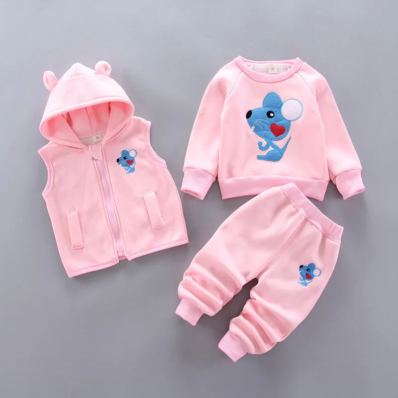 

Baby Girls Clothes Autumn Winter Kids Clothes Mouse Vest+Top+Pants 3pcs Toddler Boys Clothes Sets Sports Suit Children Clothes