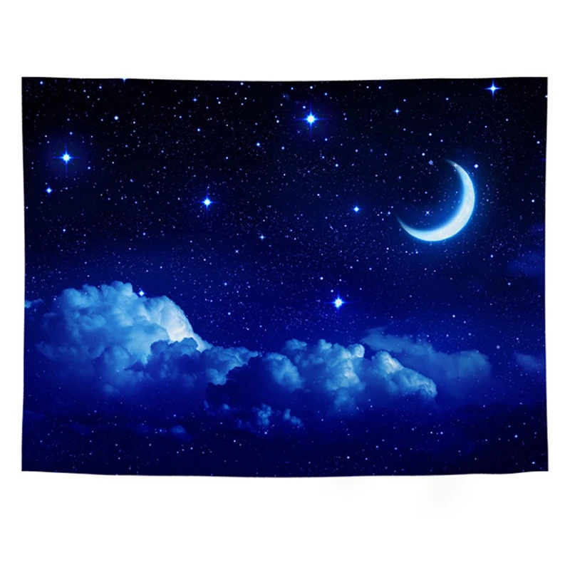 

Moon and Stars Tapestry Wall Hanging Blue Starry Tapestry Universe Night Sky Space Tapestry for Bedroom Living Room