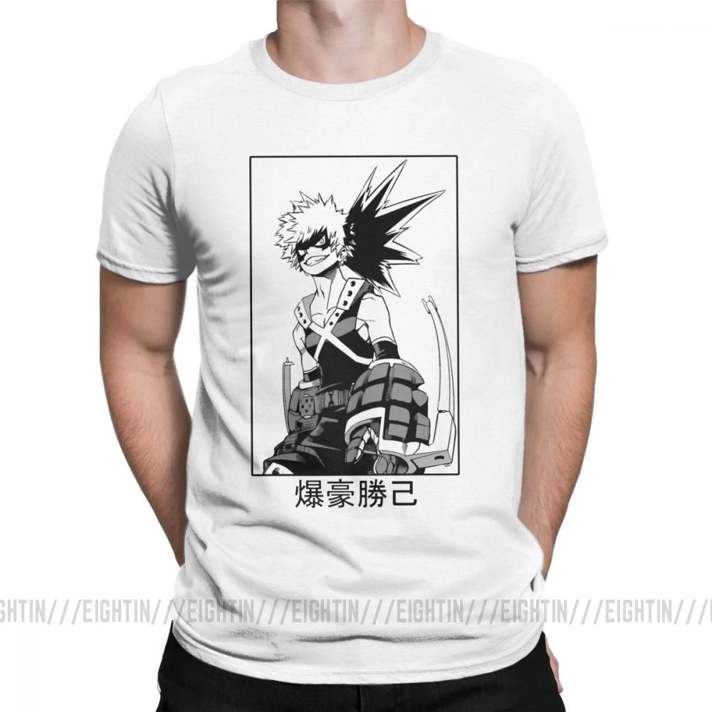 Мужская футболка с надписью «Katsuki Bakugo», футболка с надписью «My Hero Academy», новинка, топы с короткими рукавами и круглым вырезом, хлопковые футболки размера плюс - Цвет: Белый