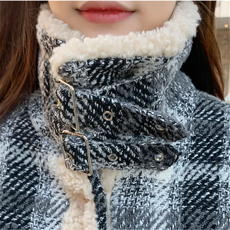 

Plaid Woolen coat Women Thick Warm Lambswool Winter Coat Single Breasted Pocket Lapel Fashion Wool Blend Loose Overcoat Female