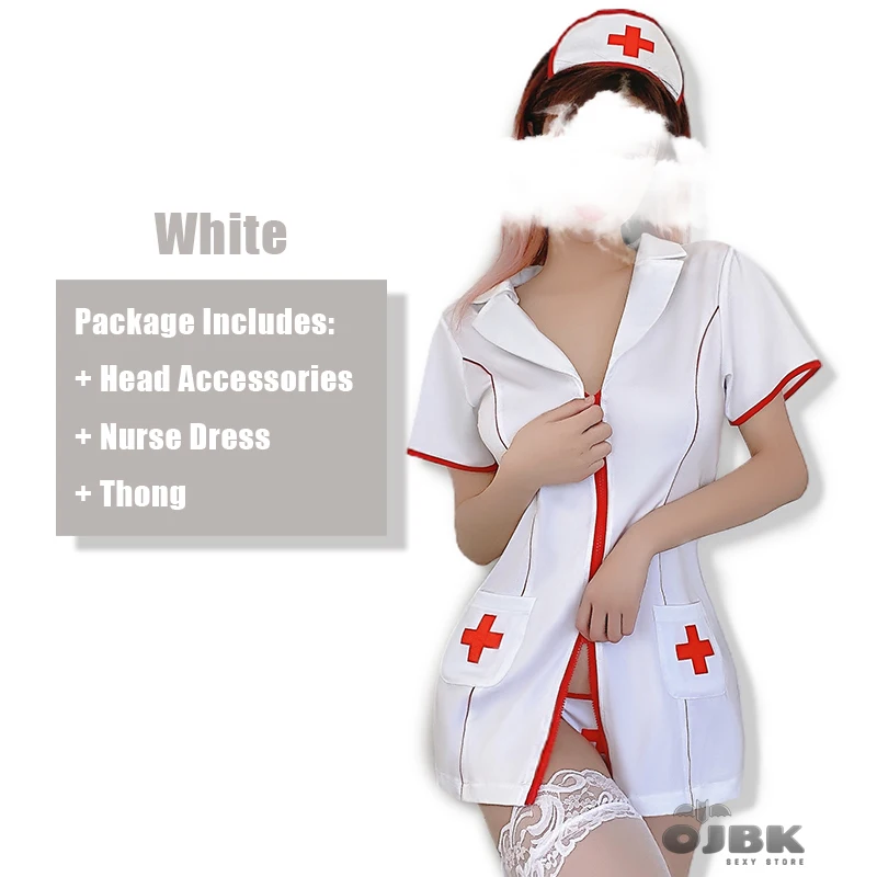 

Sexy Nurse 3Pcs Double Zipper Cosplay Costumes Big Breasts And Butt Outfit Erotic Lingerie With Thong For Women Uniform New 0664