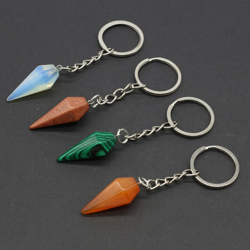

Natural Stone Agate Opal Hexagonal Cone Pendant Making DIY Bracelet Keychain Bag Chain Jewelry Ornament Gift Houseware 3pcs