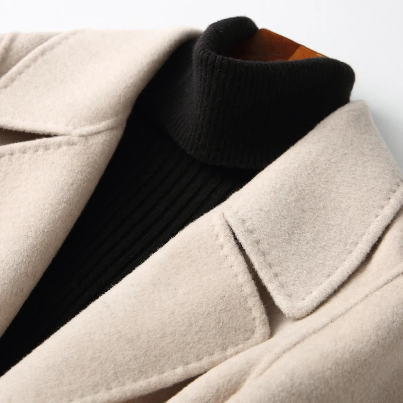 

2021 Women Cashmere Long Coat Elegant Turn Down Collar Woolen Coat With Belt Open Stitch Design Winter Warm Coat Casaco Feminino