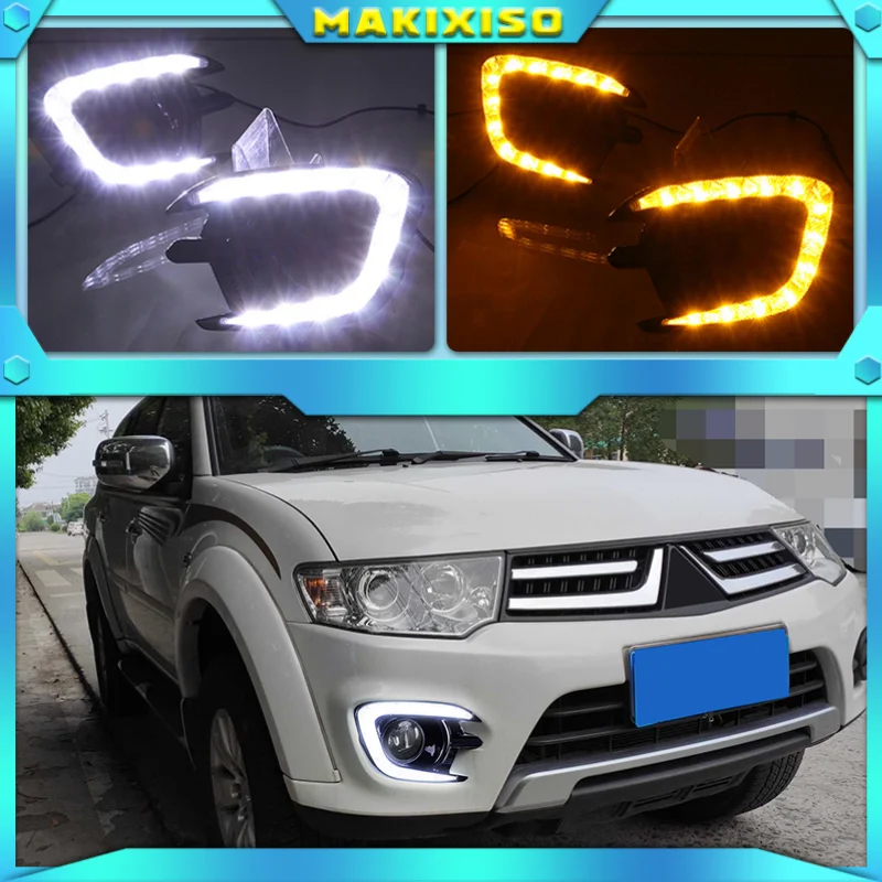 Led Daytime Running Light For Mitsubishi Pajero Sport 2013 2014 2015 Car Drl With Yellow Turn Signal Fog Driving Lamp