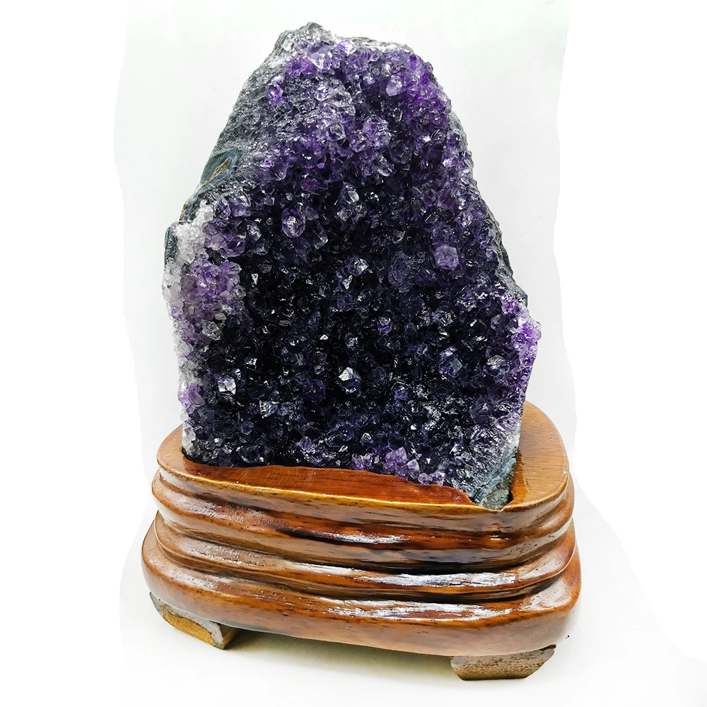 

2245g Natural Uruguay Amethyst Geode Druzy Cluster Minerals Specimen Healing Quartz Crystal Stone Home Decoration & Wood Stand