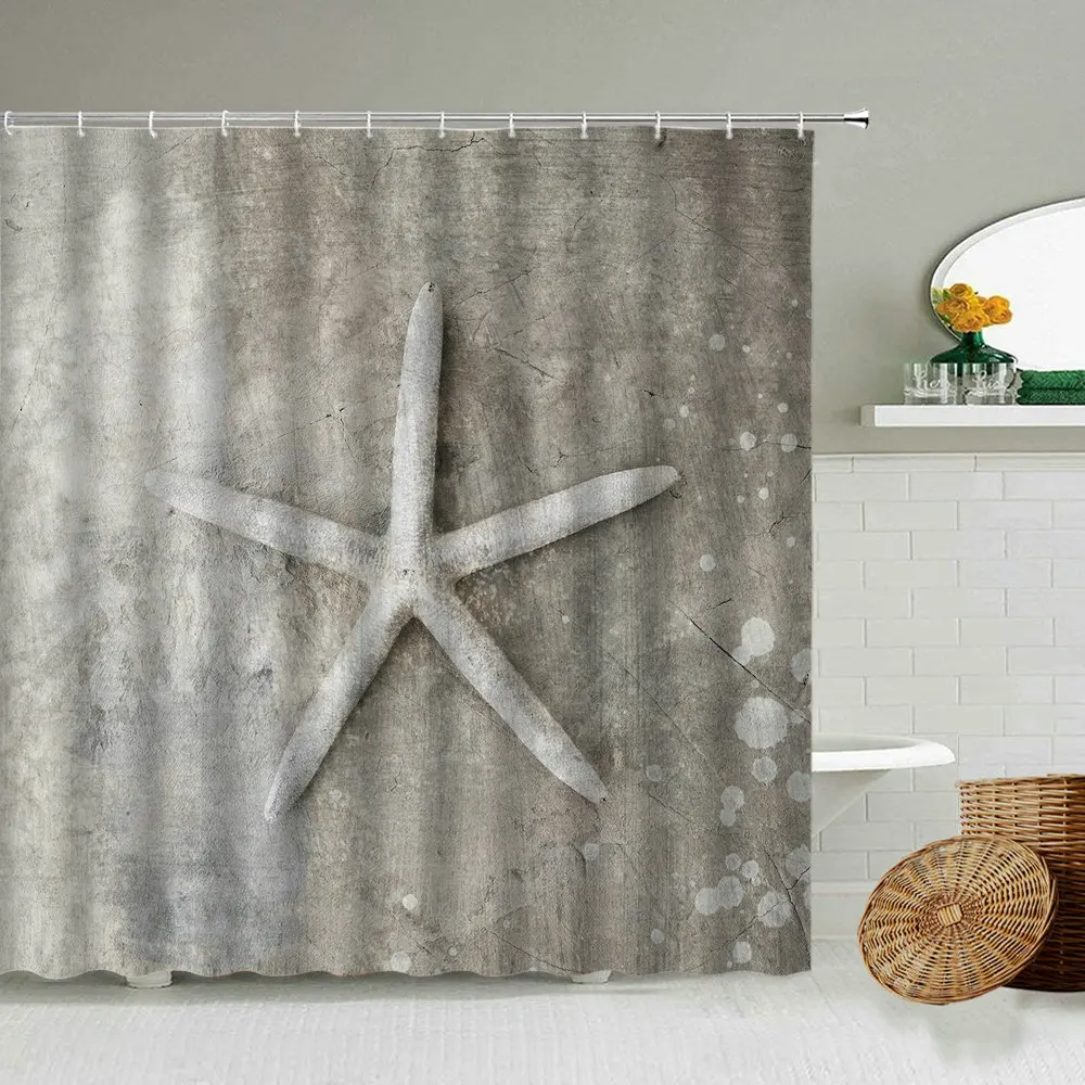 

Водонепроницаемая душевая занавеска с принтом морских звезд и ракушек, классическое украшение в европейском стиле ретро для ванной комнат...