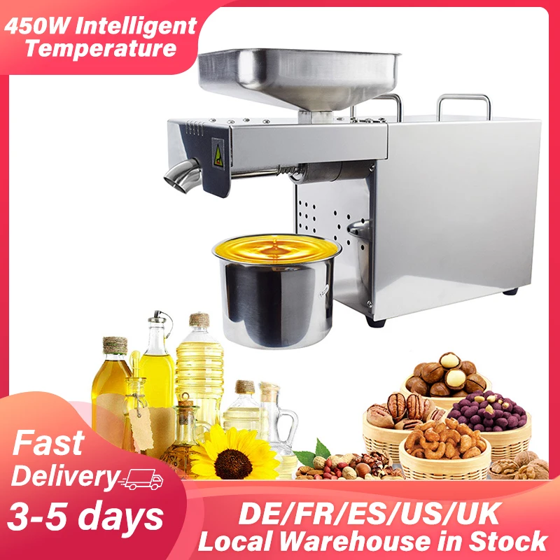 M&aacute;quina autom&aacute;tica de extracci&oacute;n de aceite por prensado en fr&iacute;o, Control inteligente de temperatura, 450W, para el hogar, comercial, UE, Reino Unido, EE. UU.-0
