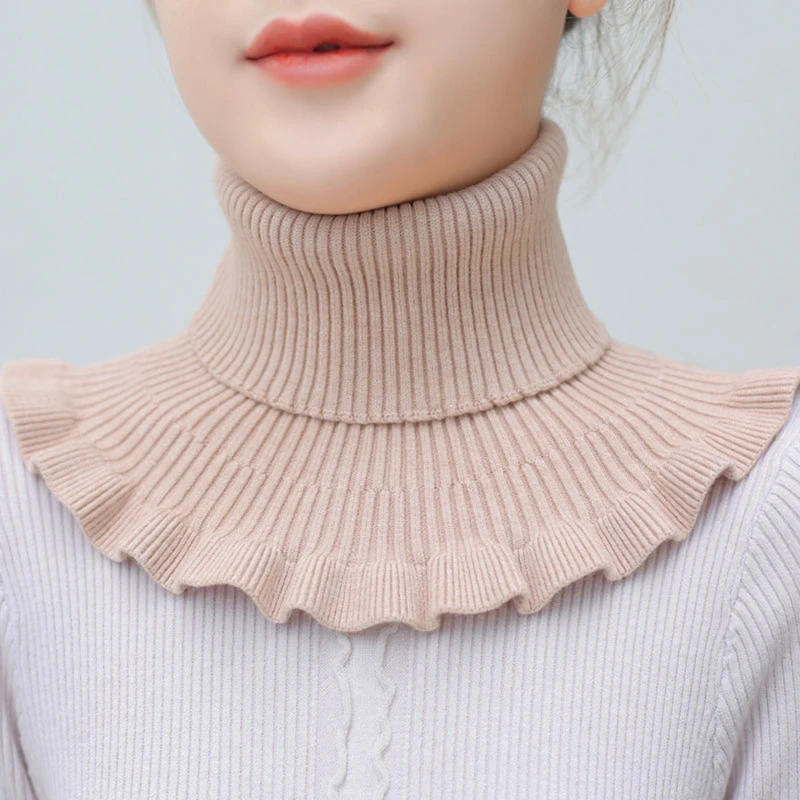 

Knitted Fake Collar Scarf With Wooden Ears Women Turtleneck Knitted False Fake Collar Detachable Scarf Winter Windproof