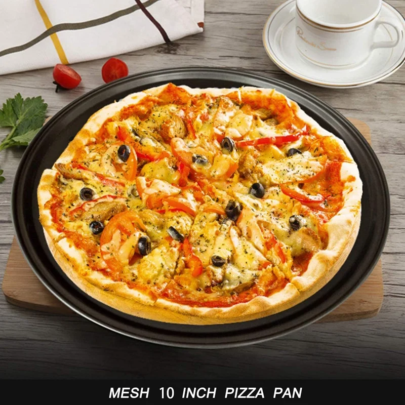 

10 Inch Personal Perforated Pizza Pans black Carbon Steel with Nonstick Coating Easy to Clean Pizza Baking Tray