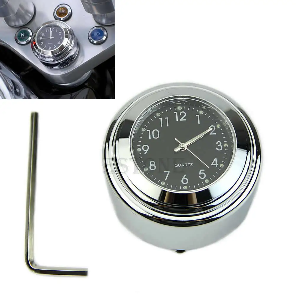 

Motorcycle Black Dial 7/8\" 1\" Handlebar Clock Temp Thermometer