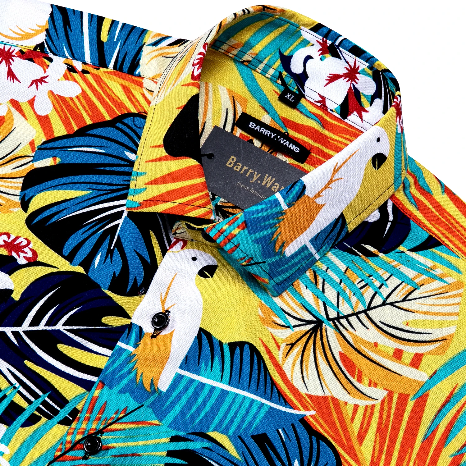 

New Barry.Wang Colorful Rainforest Men Hawaiian Casual Shirts Peach Skin Velvet Soft Cloth Long Sleeve Shirts For Men Fit Dress