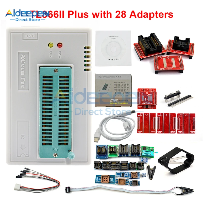 100% оригинальный новый V10.27 TL866II Plus Универсальный программатор Minipro + 28 адаптеров