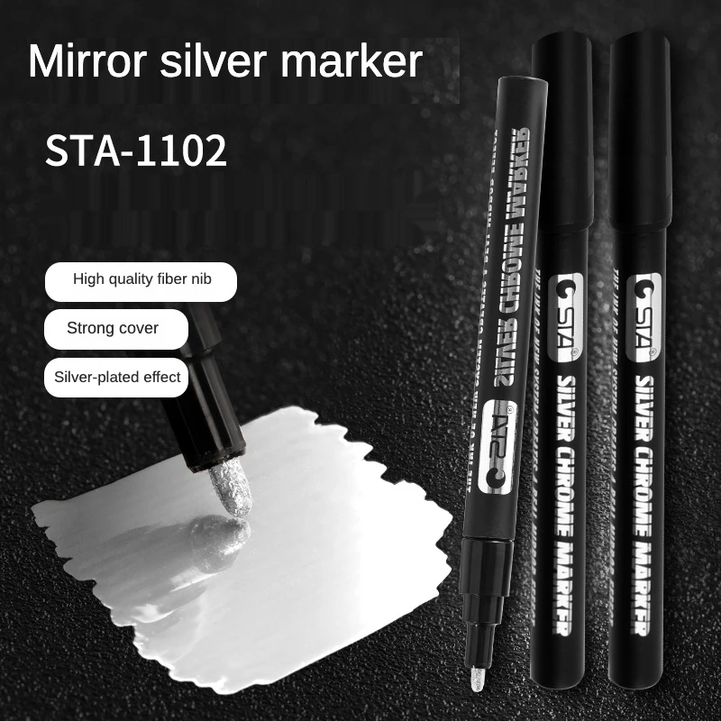 5pcs/lot Mirrored Silver Paint Marker Metallic Silver-plated Markers for Stone Pottery Metal Wall Cloth Diy Drawing Art Supplies