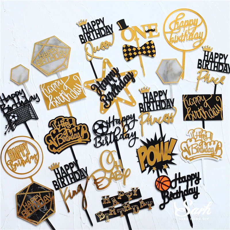 Золотая Серебряная акриловая коллекция сердца Топпер для торта С Днем Рождения