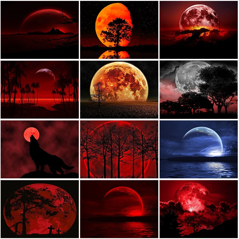 

DIY 5D Diamond Painting Full Round Drill Square Resin Mosaic Embroidery Cross Stitch Set Wall Art Handcraft Blood Moon Decor