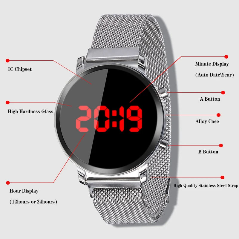 New LED Watch Women Watches Stainless Steel Female Watch Electronic Clock Men Digital Watches Wristwatch Mens Relogio Feminino