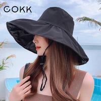 cokk sun hat women summer outdoor beach sunshade uv protection fisherman cap wide brim solid color ladies hats sunhat female new