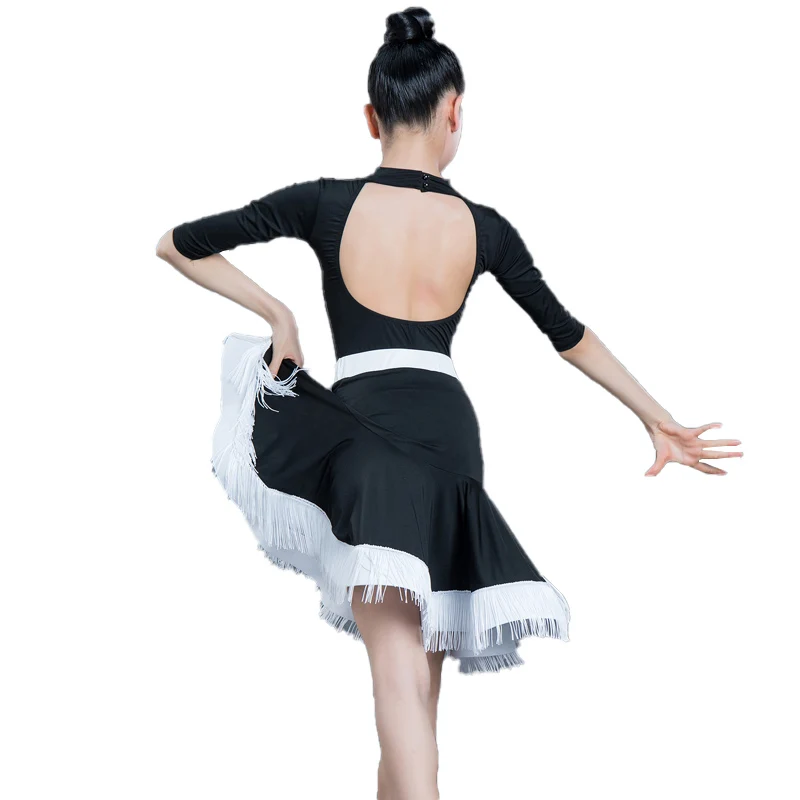 

Latin Dance Dress Girls Bodysuit Fringed Skirt Professional Competition Costumes Rumba Cha Cha Samba Salsa Kids Show Wear DN5447