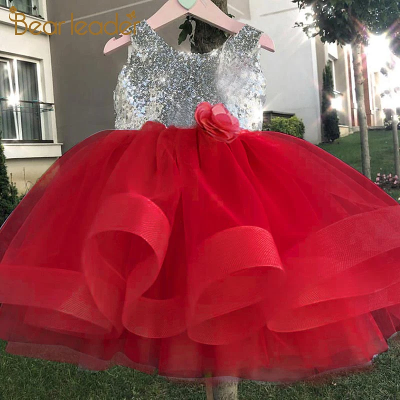Bear Leader Girls Dresses Flower Kid Dress Wedding Birthday Party Bling decotarion Sequins Princess | Детская одежда и обувь