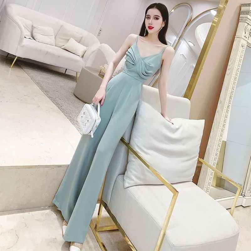 

Однотонные повседневные Комбинезоны на бретелях-спагетти, Женский Облегающий комбинезон без рукавов с открытой спиной, черный, зеленый жен...