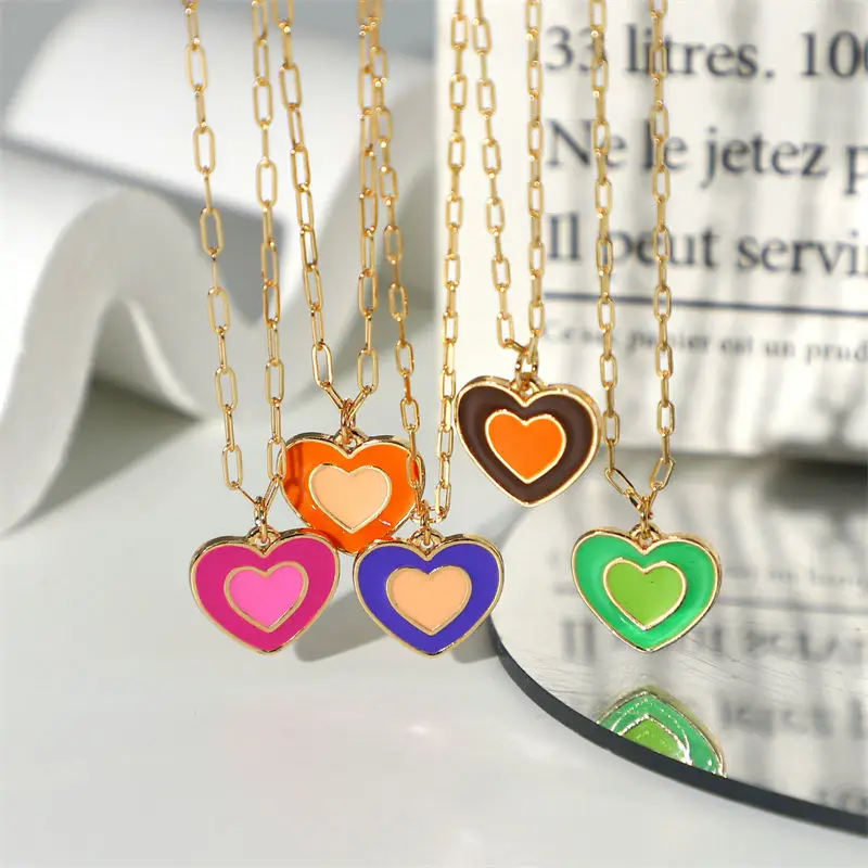 

Fashion Colorful Love Heart Couple Necklace For Women Men Couples Rainbow Heart Safety Pin Chain Choker Necklaces Party Jewelry