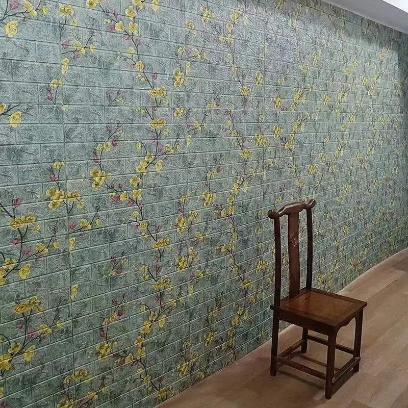 3D Brick Wallpapers Peach Blossom Pattern Foam Panel Chinese Style for Living Room Wall Decor Waterproof Self-adhesive Sticker |