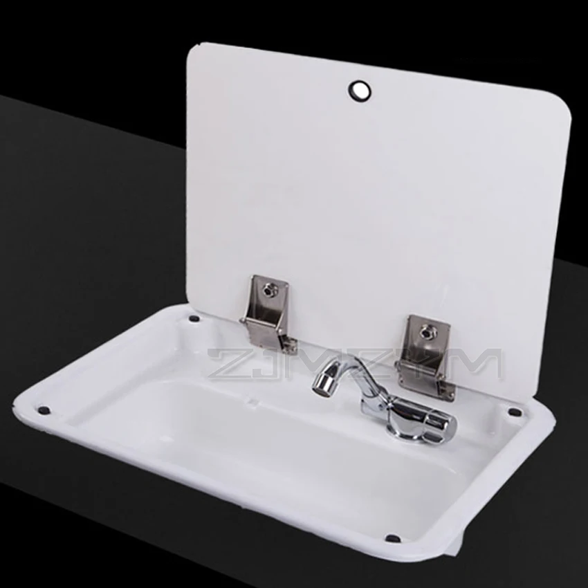 

445*400*140mm White Acrylic Sink With Lid Top Copper Faucet GR-009A Apply to Boat Caravan RV Camper
