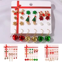 12 pairs fashion christmas stud earring cute elk santa snowflake tree bell shaped earrings for women christmas jewelry gift
