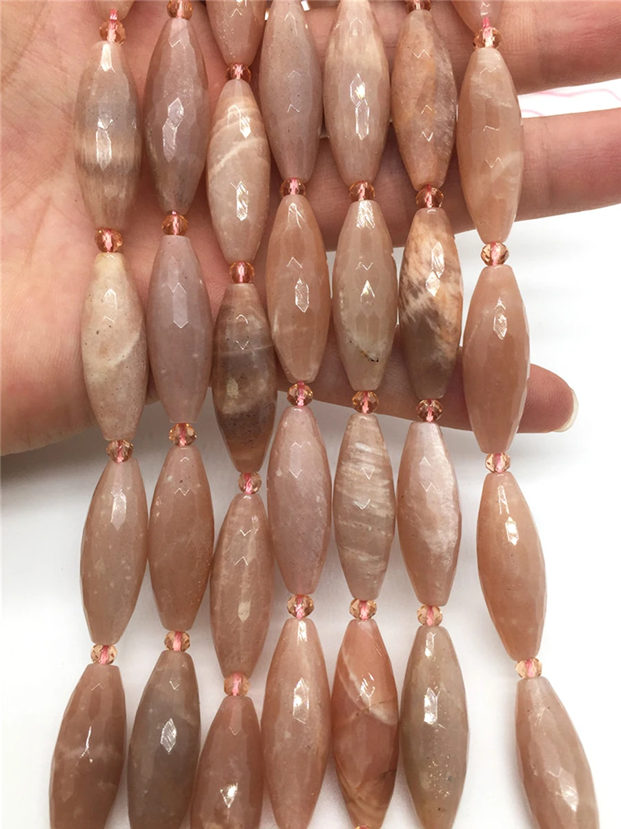 

High Quality Natural Orange Sun Stone Handmade Rice Beads Faceted Loose For Jewelry Making DIY Necklace Bracelet 15''10x30mm