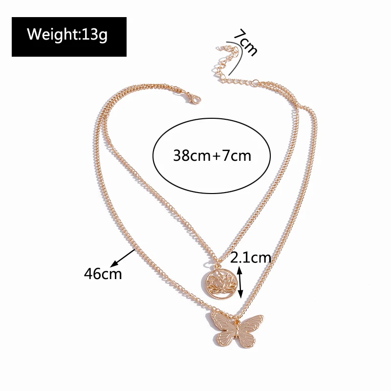 

Antique Silver Color Butterfly Necklaces for Women Buddhism Lotus Flower Pendant Double layer Chain Necklace Jewelry Accessory