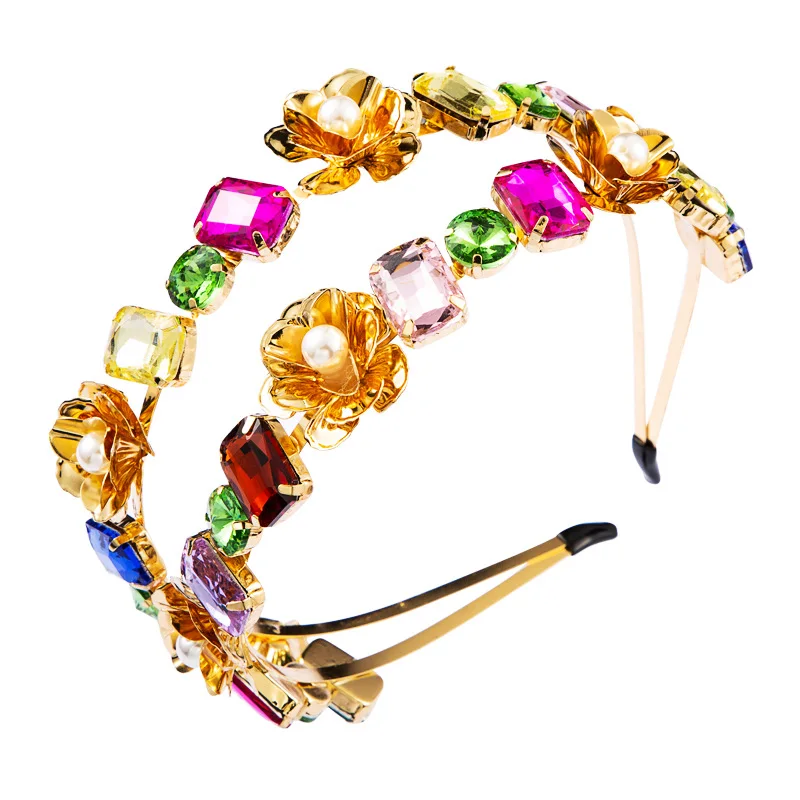 

New Double Layer Combination Forest Super Fairy Headband Women's Multicolored Rhinestone Double Bride Hair Band Party Headdress