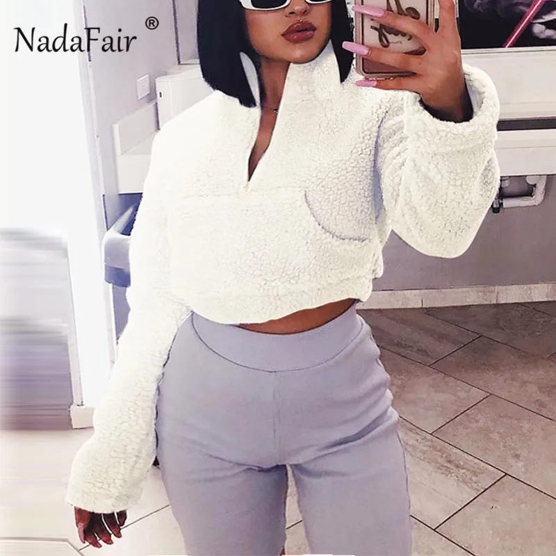 Укороченная Толстовка Nadafair с длинным рукавом Женская Повседневная осенне зимняя
