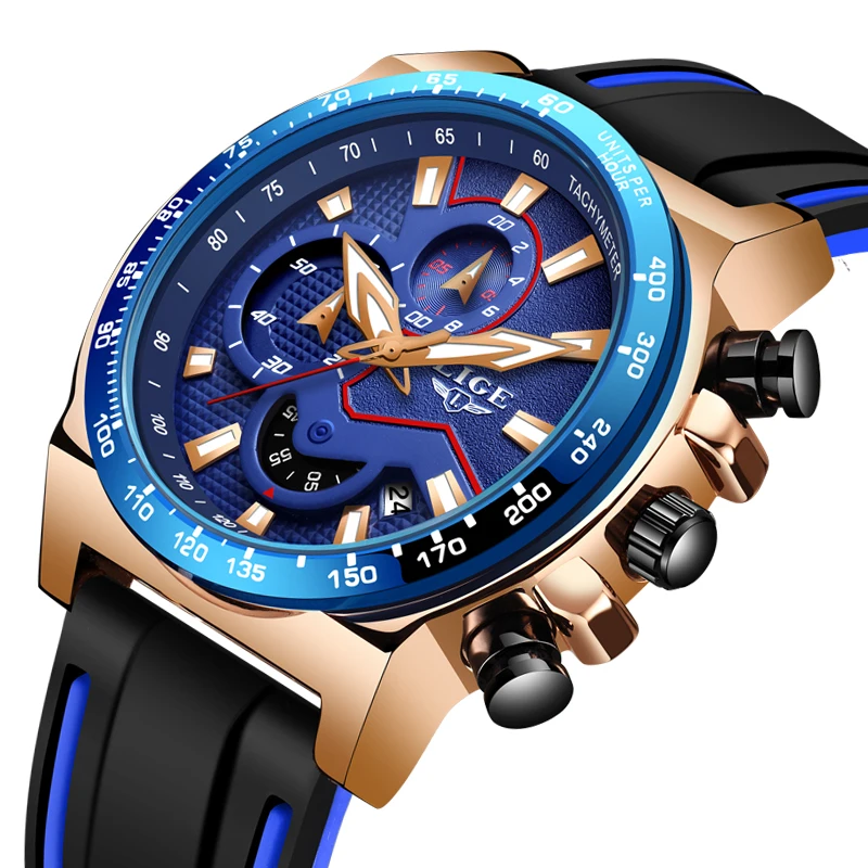 LIGE новый силиконовый ремешок мужские часы модный топ бренд класса люкс Бизнес