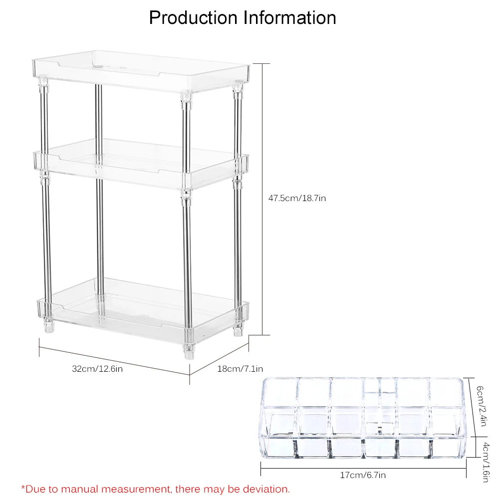 3 Tier Transparent Plastics Storage Rack Makeup Orgnizer Holder with Stainless Steel Tube Lipstick Comestic Slot | Дом и сад