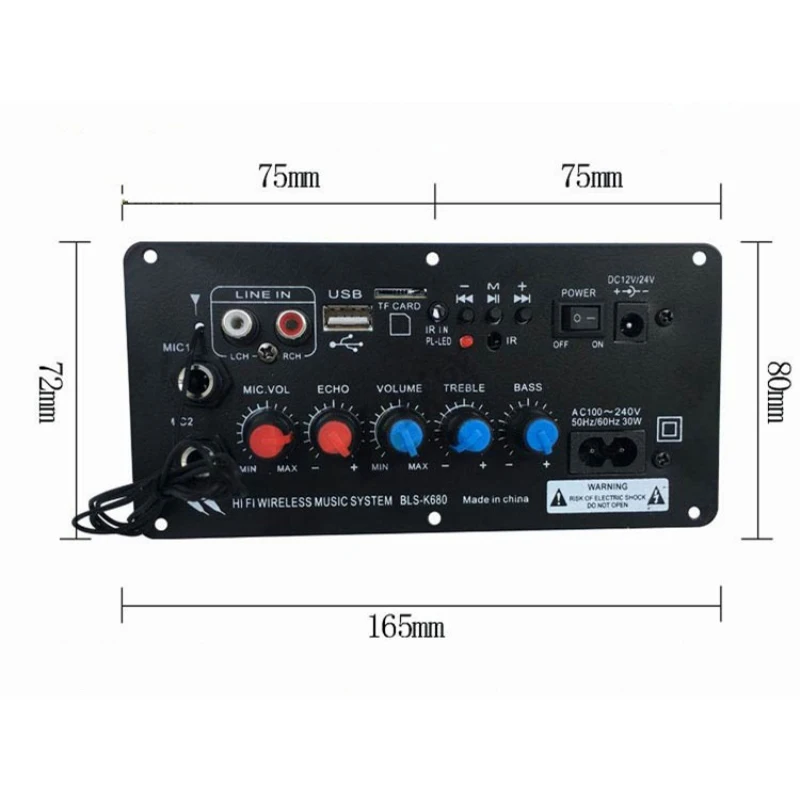 

New AC 220V 12v 24v Digital Bluetooth Stereo Amplifier Board Subwoofer Dual Microphone Karaoke Amplifiers For 8-12 Inch Speaker