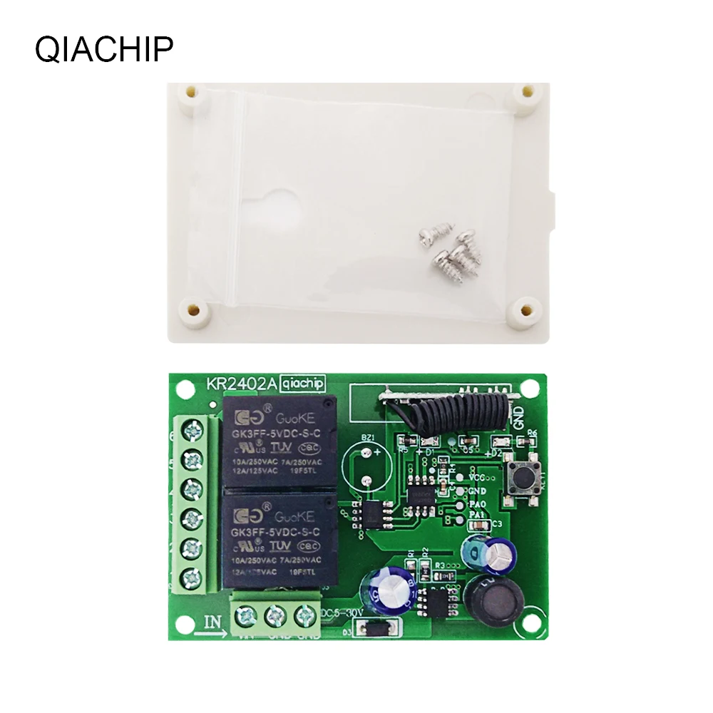 QIACHIP 433Mhz DC 6V 12V 24V Universal Wireless Remote Control Switch 2 CH RF Relay Receiver Module DC5-30V For Smart Home