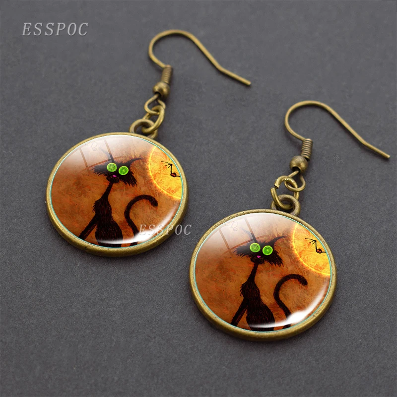 Женские Висячие серьги в виде черного кота висячие серьги-кабошоны с фонариком и