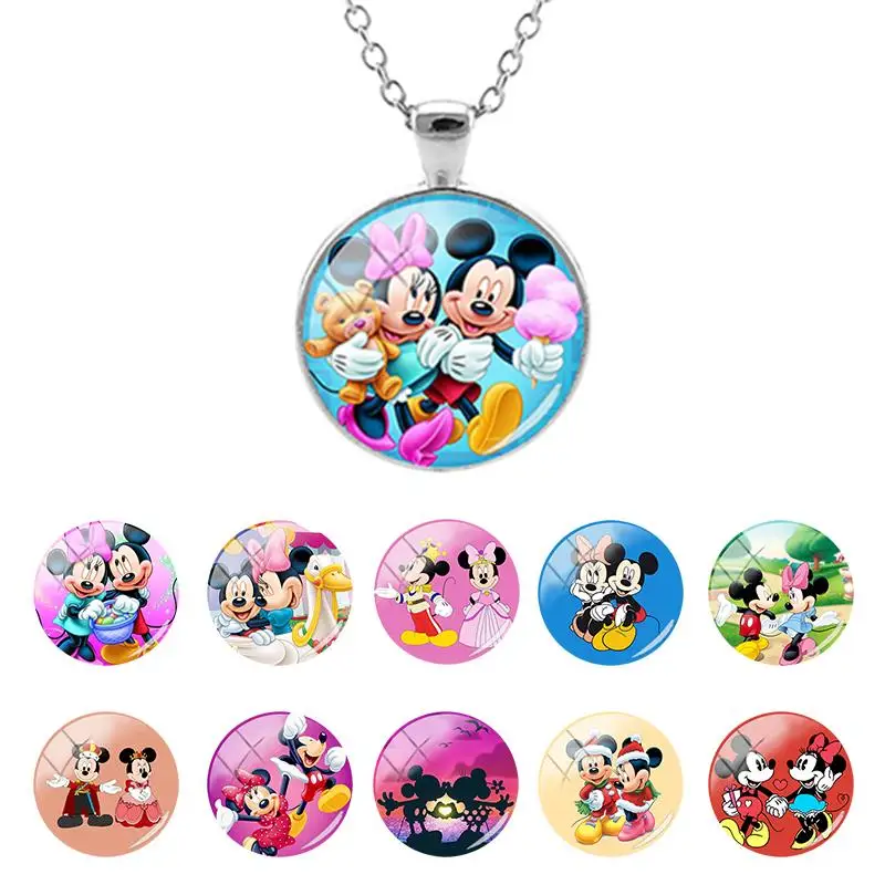 

Disney Mickey Mouse, Mickey And Minnie 25mm Glass Dome Pendant Necklace for Girls Weekend Party Cabochon Jewelry Hot Sale DSN119