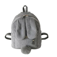 furry rabbit ear backpack cute girls shoulder bag mini furry fluffy plush schoolbag winter womens travel bag