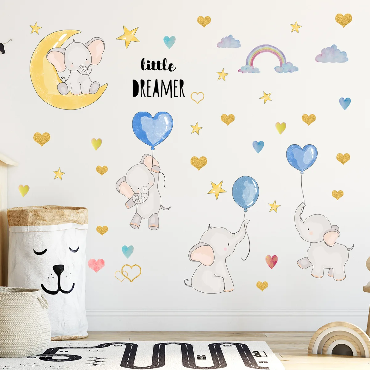

Waterproof Cartoon Stickers Elephant Balloon Rainbow Wall Stickers Baby Room Wall Decals for Kids Room Living Room Bedroom Decor
