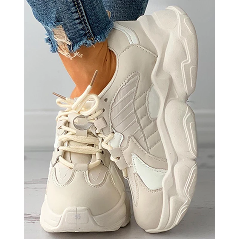 

2021New Women Shoes Black Platform Sneakers Casual Lace Up Thick Sole Shoes Female Chunky Sneakers Leather Vulcanize Shoes