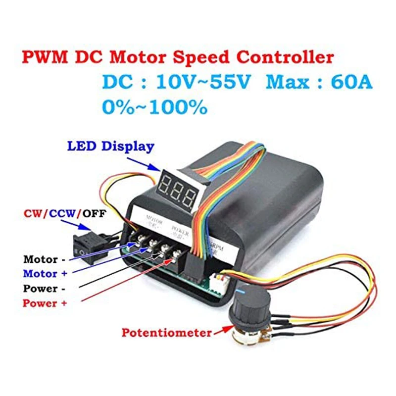 DC 10-55V 60A ШИМ контроллер скорости двигателя CW CCW Реверсивный переключатель 12 24 36V |