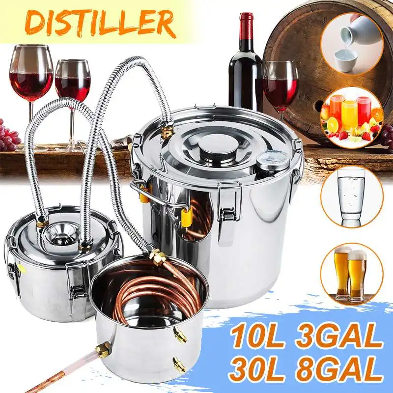 Эффективный 3Gal/8Gal 10L/30L дистиллятор Moonshine спирт дистиллятор из нержавеющей меди DIY домашняя вода важное Вино Масло пивоварения комплект