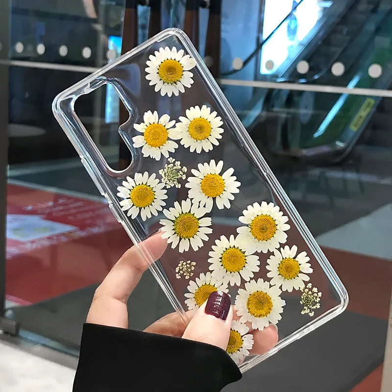 Чехол с сушеными настоящими цветами для Huawei P30 P20 Pro P10 Lite P прозрачные чехлы ручной