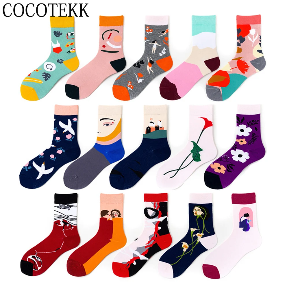 Женские носки новые художественные чёсаные хлопковые модные уличные трендовые