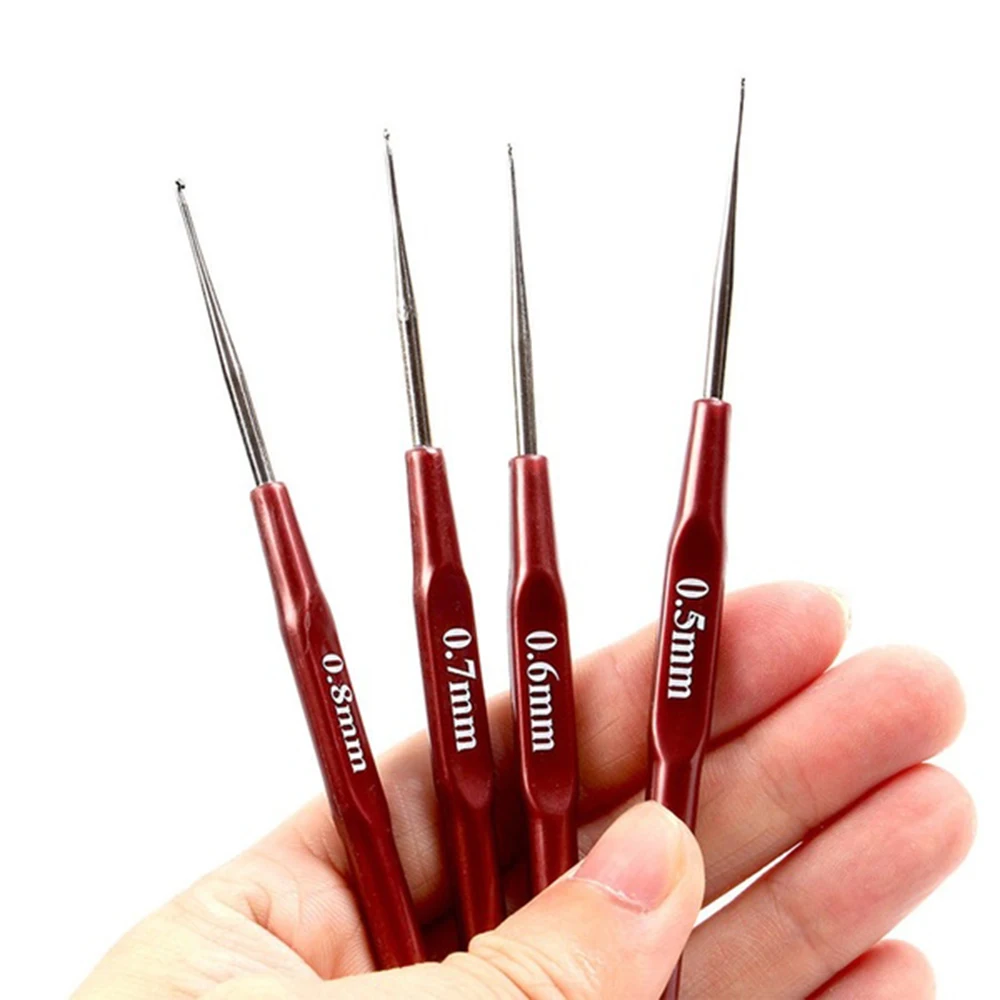 4pcs/set Beauty Plastic Handle Dreadlock Crochet Needles Hook Needle Micro Hair Making Tools High Quality Accessories | Красота и