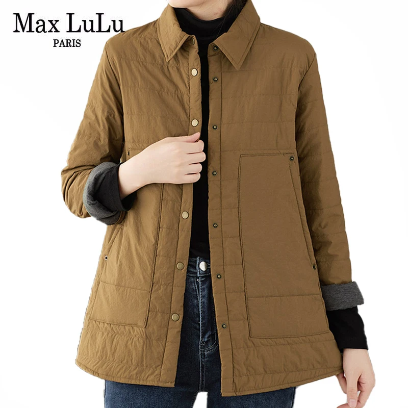 

Max LuLu 2021 Зимние Женские однотонные дизайнерские свободные куртки в европейском стиле женские теплые стеганые винтажные повседневные пальт...