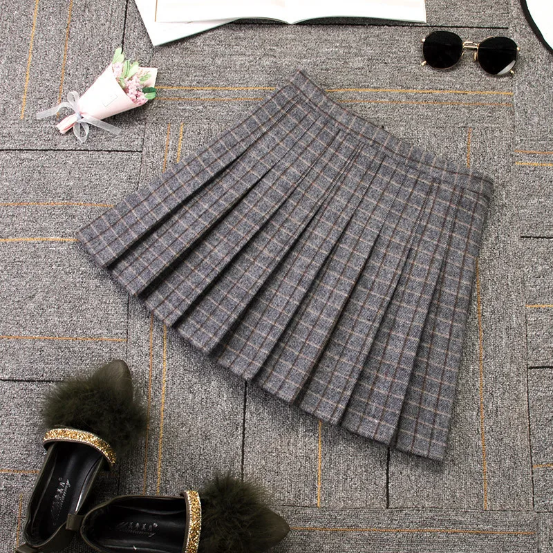 

Autumn Girls Acrylic Plaid A-Line Above Knee Campus Mini Winter Woolen Women Plaid Skirt Y2k Short Skirt Pleated Skirt Women