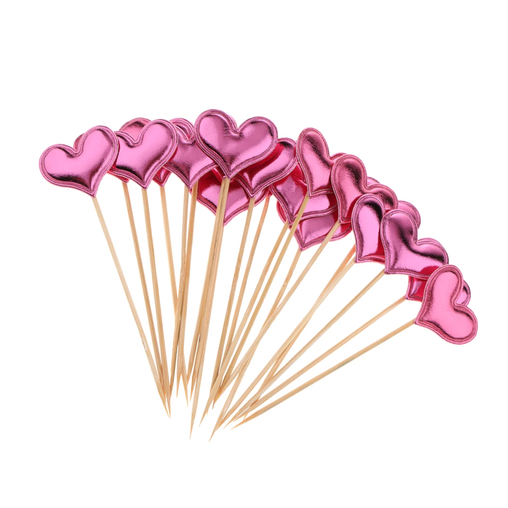 

20 Pcs Heart Toothpicks Leather Cupcake Picks Birthday Toppers Kids